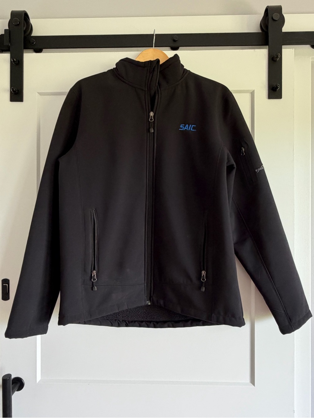 Eddie Bauer Black Softshell Jacket with Blue Logo